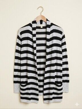 Black and White Striped Open Cardigan 1X